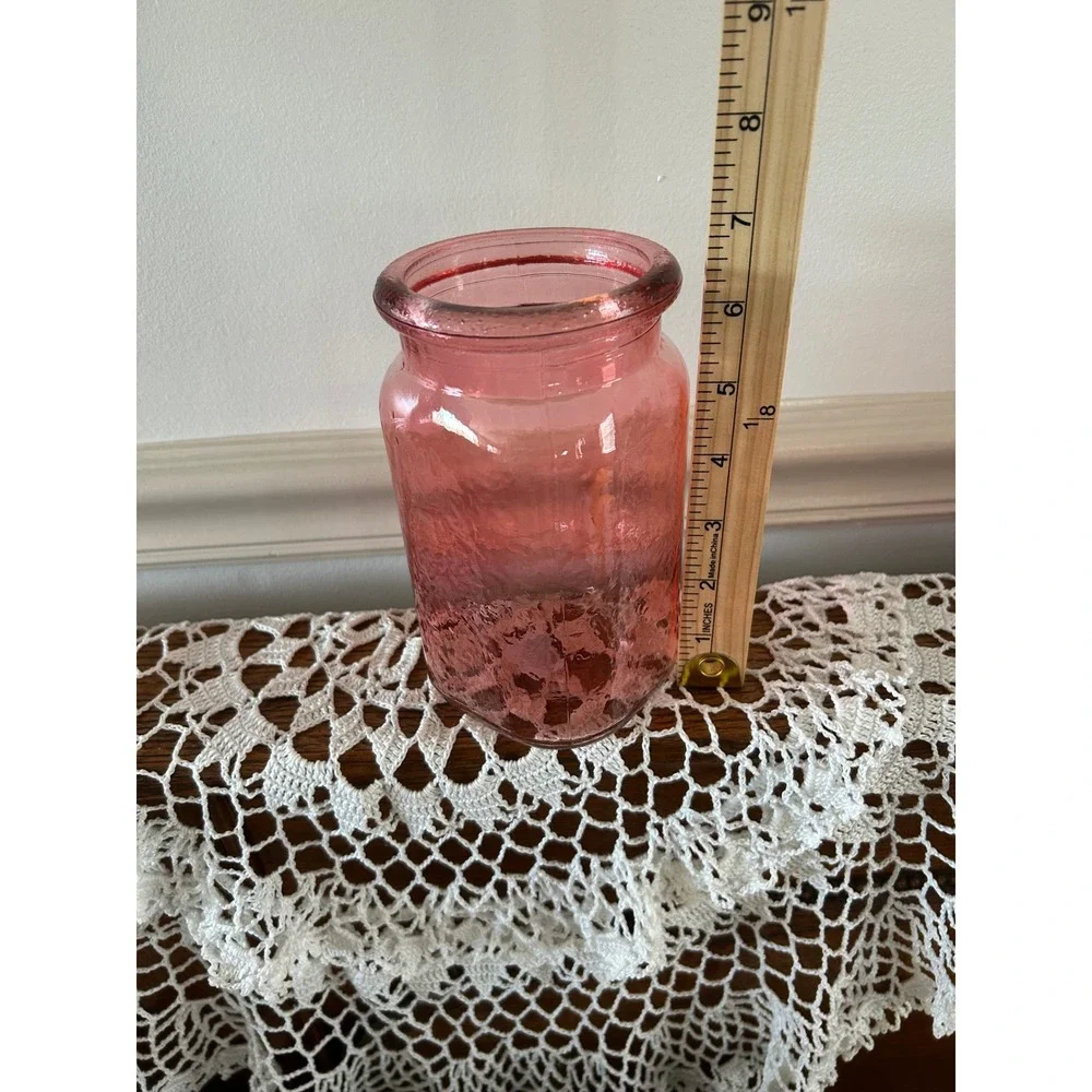 Vintage Pink Hammered Glass Jar Vase Rosy Dimpled Texture Decorative Canister